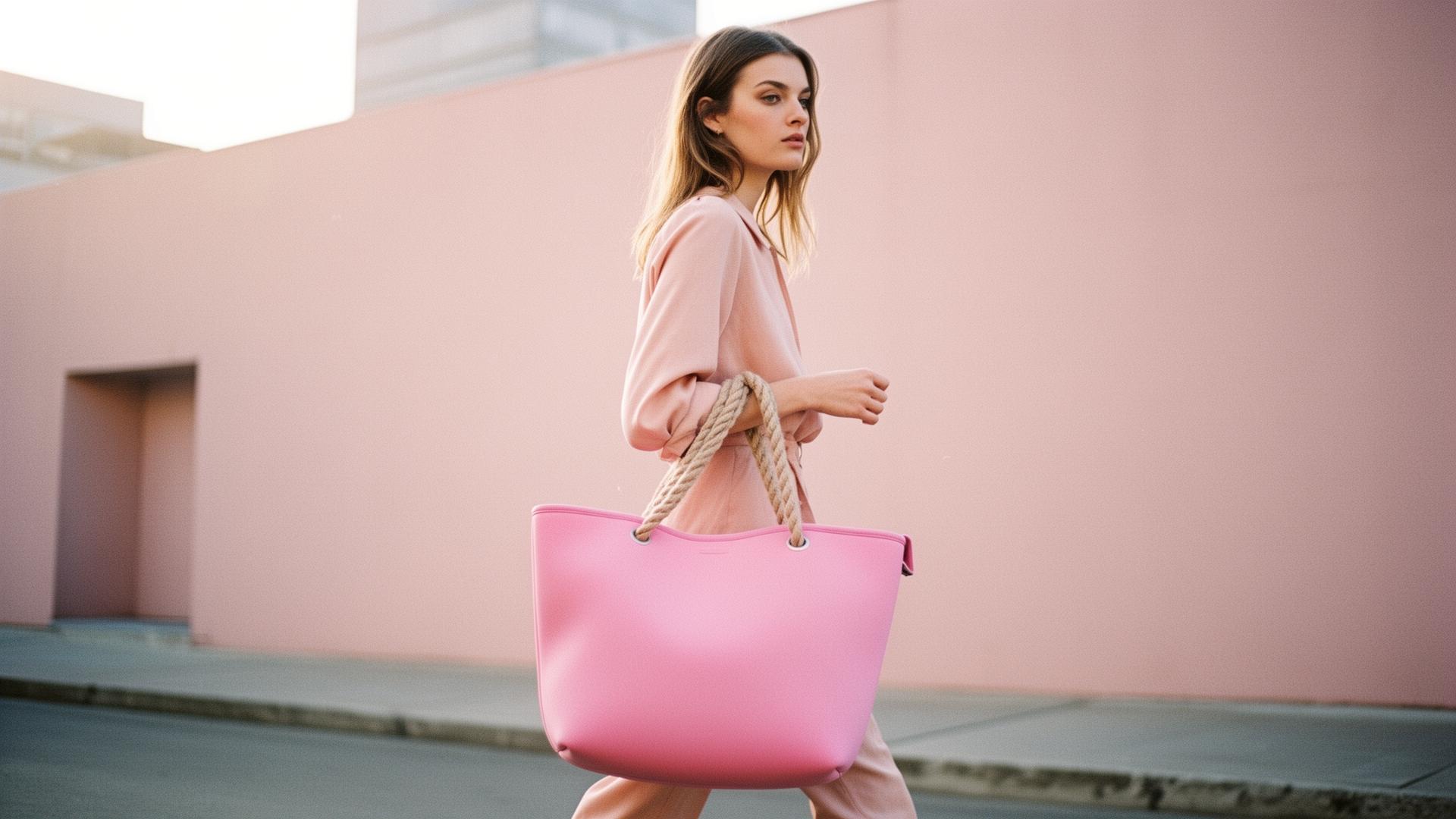 Mujer con bolso BE ACTIVE rosado